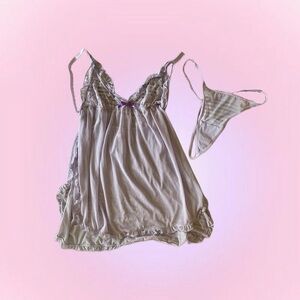 La Vie En Rose mesh light purple babydoll lingerie with floral lace.